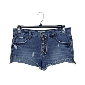 Free People Runaway Jillian Button Fly Cut Off Denim Blue Jean Shorts Size 27